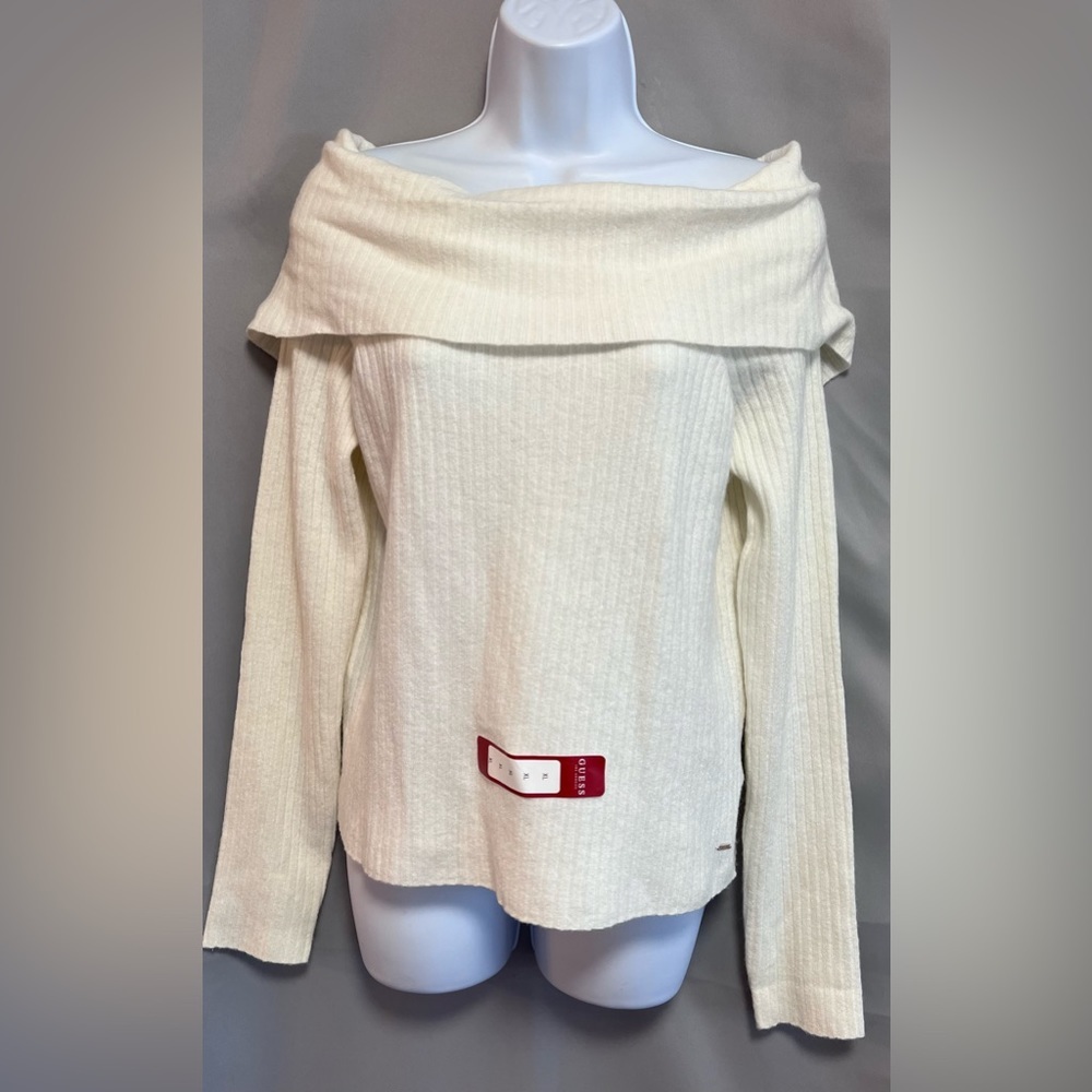 Guess Women's White Off -The Shoulder Pullover Sweater‎ Size XL